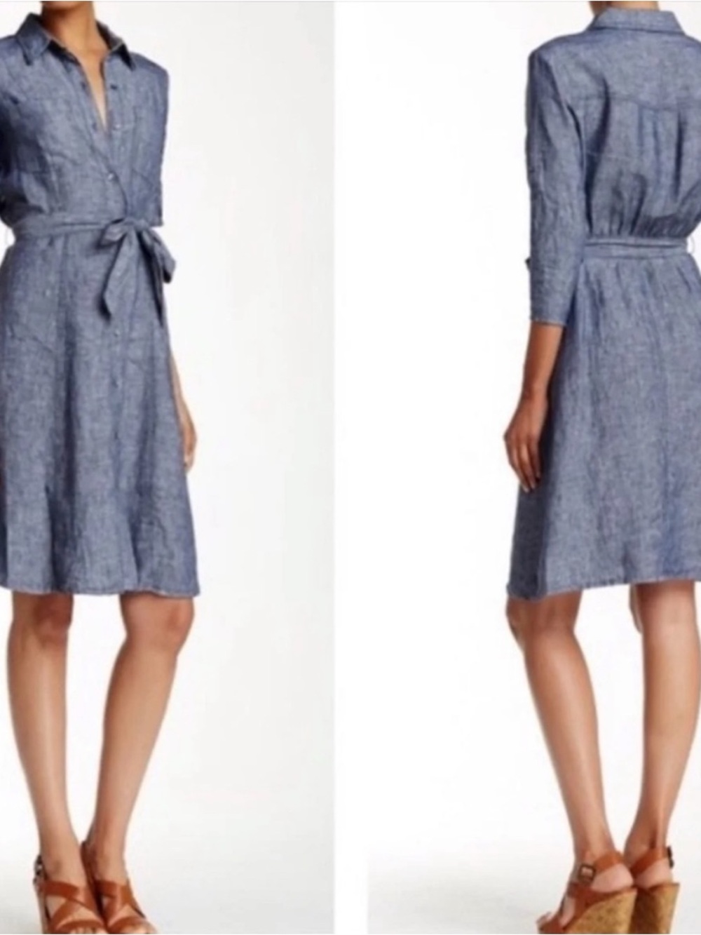 Max Studio Chambray Shirt Dress in Blue
